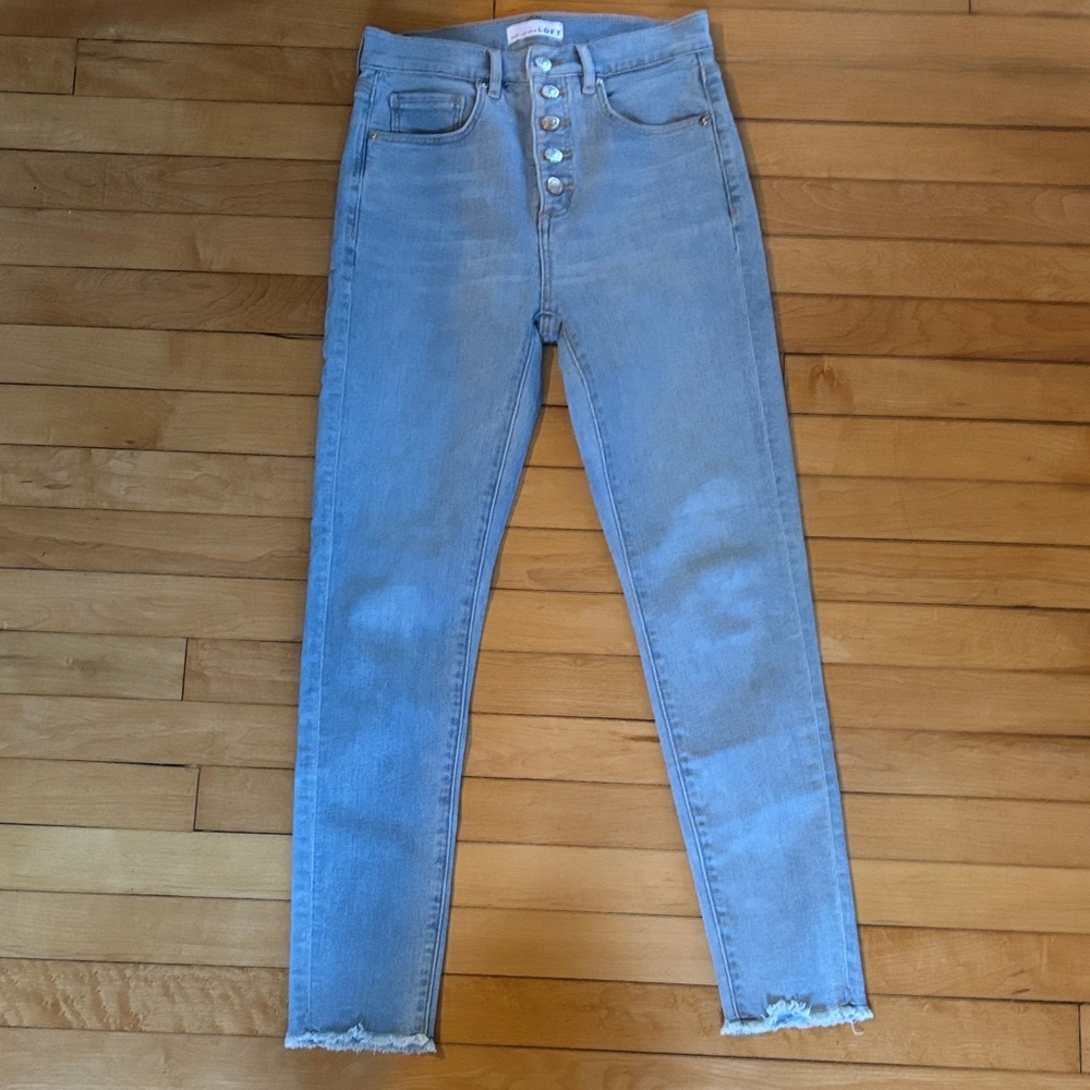 LOFT High Rise Button-Fly Jeans in Light Blue